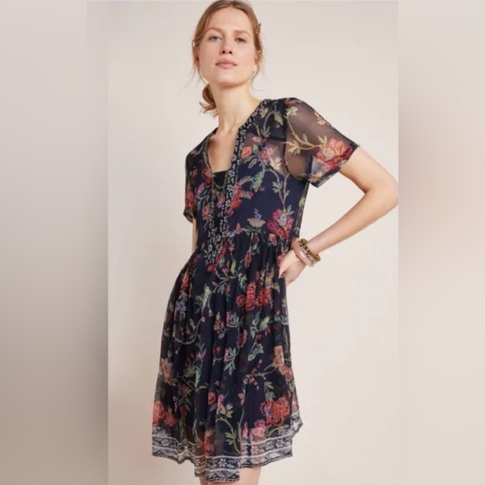 Anthropologie “Maeve” Flutter Sleeve Babydoll Mini Dress
